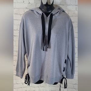 #54 Just Be, Large Gray tie-up hooded sweatshirt